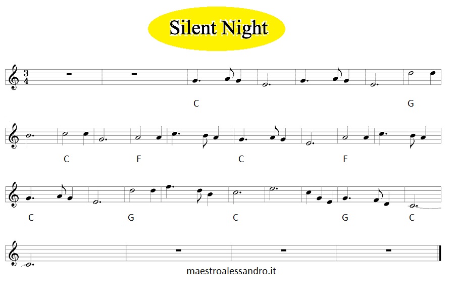Buon Natale Spartito.Silent Night Canto Tradizionale Di Natale Spartito Video Base Musica A Scuola Primaria Ed Infanzia